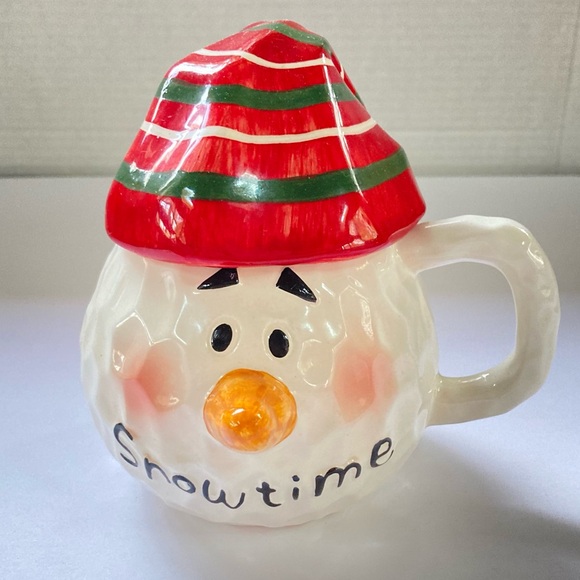 Snowman Snowtime 3D Coffee Mug Cup with Lid Carrot Pointy Nose Holiday 15 oz - Picture 3 of 11
